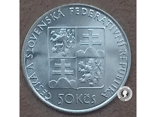 Strieborná minca 50kcs / 1991 - parník Bohemia - kvalita BK 0/0