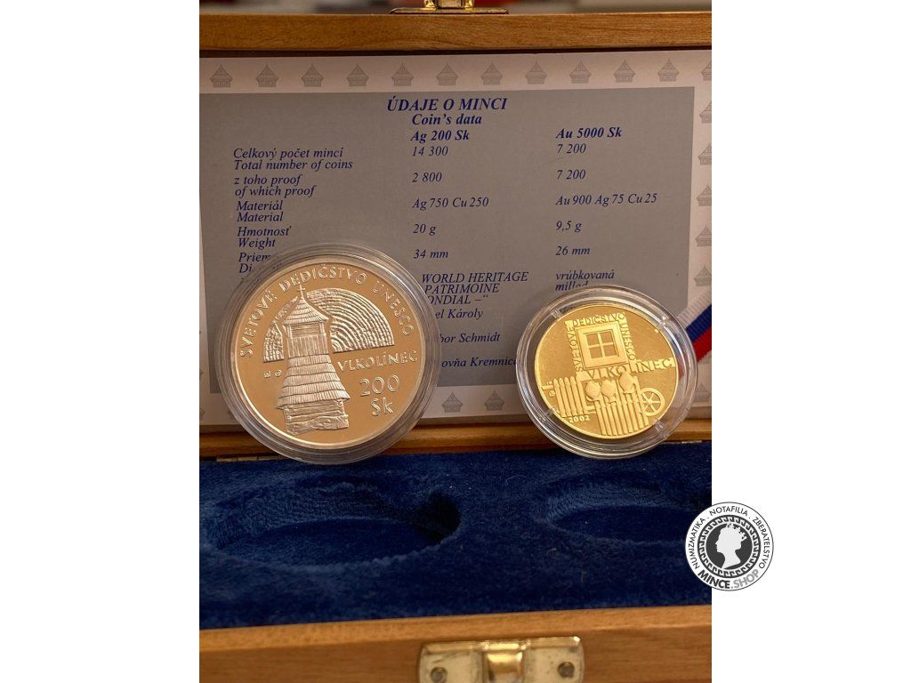 Zlatá a strieborná minca Proof 200 SK + 5000 SK / 2002 - Vlkolinec sada UNESCO