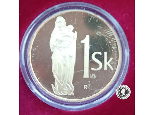 Proof 1 Sk/1998 - Zlatý odrazok slovenskej jednokorunovej mince s "R"