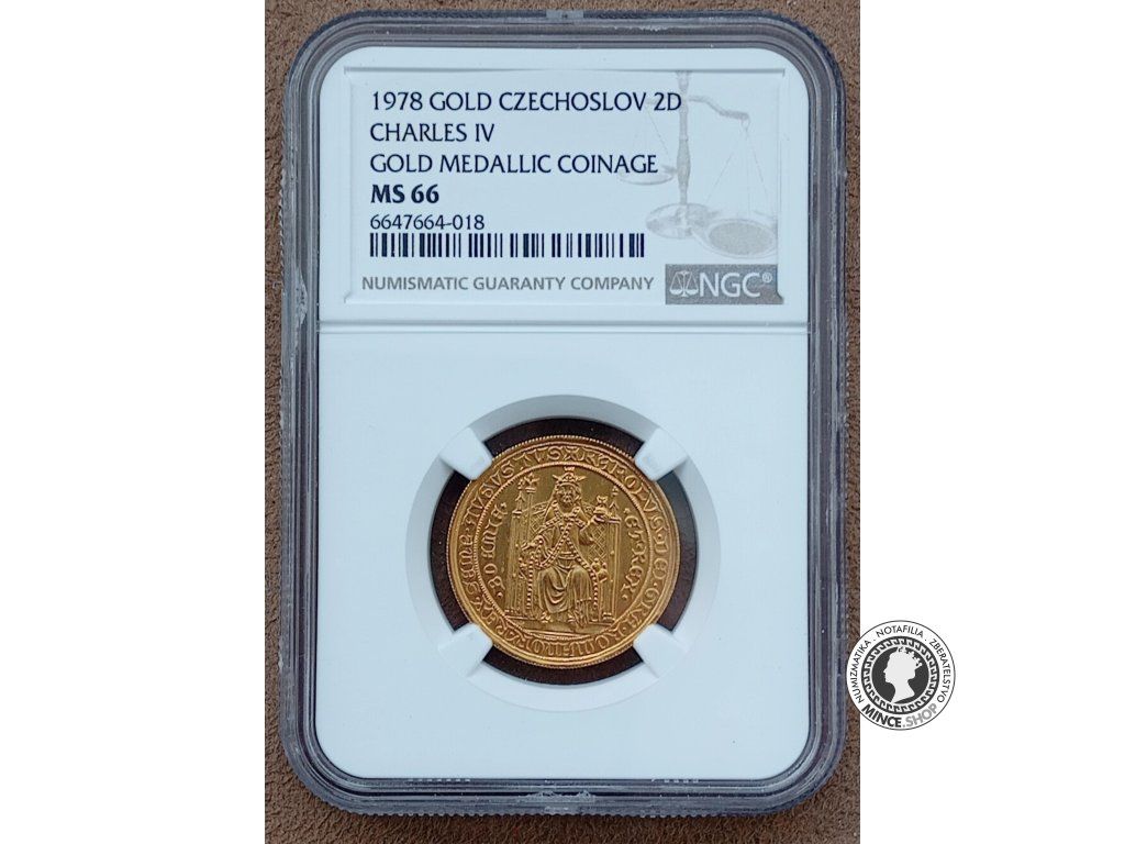 Zlatý 2 Dukát Karel IV. 1978 Česko-Slovensko MS 66