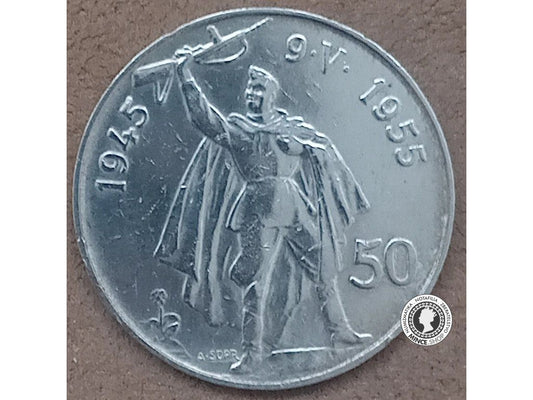 Strieborná minca 50kcs / 1955 - 10 výr.osvobodenia - kvalita BK