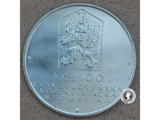 Strieborná minca 100kcs / 1982 - Konesprežná Železnice Č.Budějovice-Linz - kvalita BK 0/0