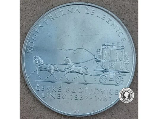 Strieborná minca 100kcs / 1982 - Konesprežná Železnice Č.Budějovice-Linz - kvalita BK 0/0