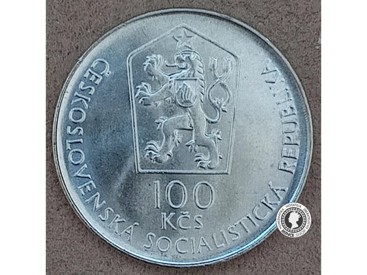 Strieborná minca 100kcs / 1987 - Banícka Akadémia Banská Štiavnica  - kvalita BK 0/0