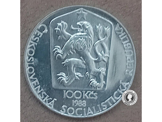 Strieborná minca 100kcs / 1988 - Svetová výstava poštových známok Praga 1988 - kvalita BK 0/0