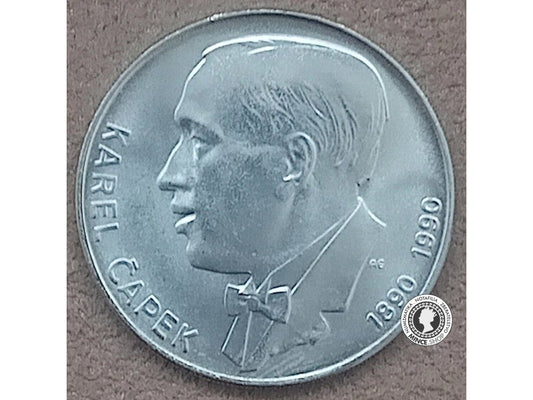 Strieborná minca 100kcs / 1990 - K.Čapek - kvalita BK 0/0