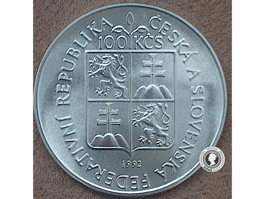 Strieborná minca 100ksc / 1992 - Moravské muzeum v Brne - kvalita BK 0/0