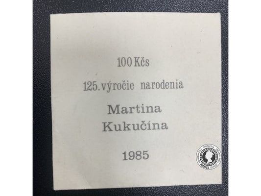 Strieborná minca 100kcs / 1985 - M.Kukučín - kvalita BK 0/0 v numizmatickej obalke