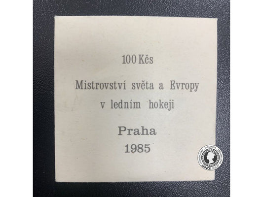 Strieborná minca 100kcs / 1985 - MS hokej - kvalita BK 0/0 v numizmatickej obálke