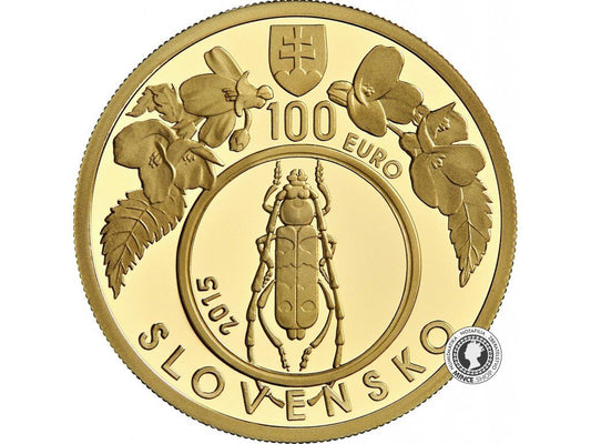 Zlatá minca Au Proof 100€ / 2015 - Karpatské Bukové Pralesy