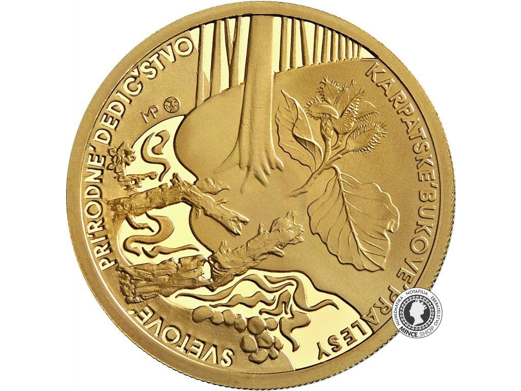 Zlatá minca Au Proof 100€ / 2015 - Karpatské Bukové Pralesy