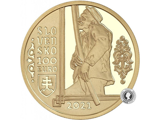 Zlatá minca Au Proof 100€ / 2021 - Fujara, hudobný nástroj a jeho hudba - Nehmotné kultúrne dedičstvo SR