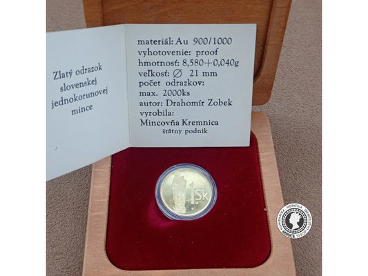 Proof 1 Sk/1998 - Zlatý odrazok slovenskej jednokorunovej mince s "R"