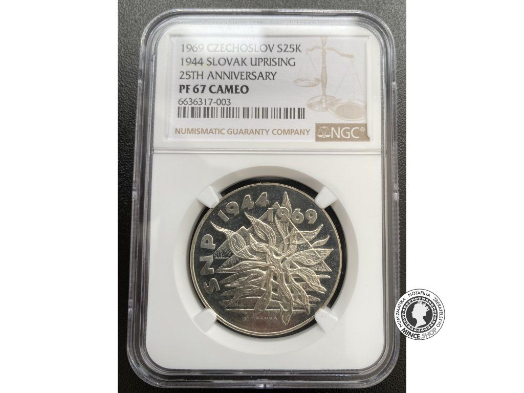 25 Kčs 1969 - MS 67 CAMEO - SNP - 25. výročie proof