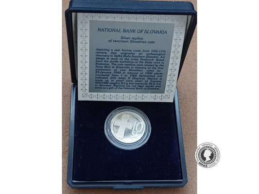 Strieborná 10 SK ag 1993 proof - vzácna limitovaná číslovaná edícia s venovaním od guvernéra NBS