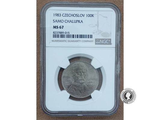 Strieborná minca 100 Kčs / 1983 Samo Chalupka - kvalita MS 67