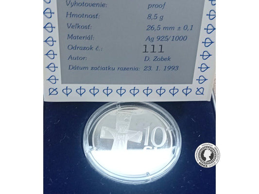 Strieborná 10 SK ag 1993 proof - vzácna limitovaná číslovaná edícia