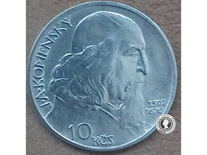 Strieborná minca 10kcs / 1957 - komenský - kvalita BK 0/0