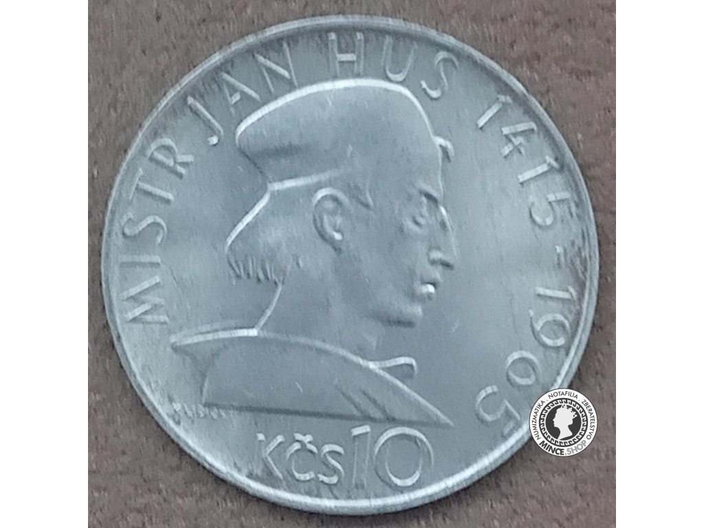 Strieborná minca 10kcs / 1965 - Hus - kvalita BK 0/0