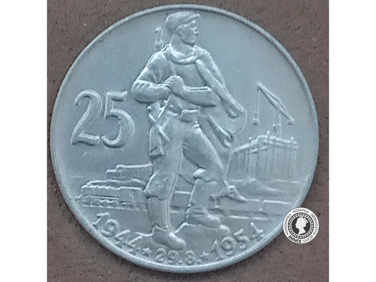 Strieborná minca 25kcs / 1954 - 10 výročie SNP - kvalita BK 0/0